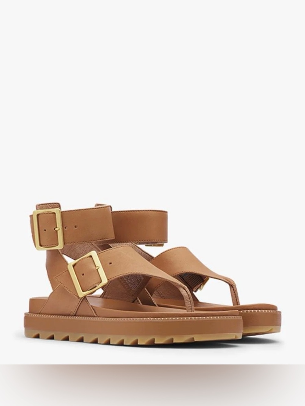 Sorel Women's Roaming T strap Leather Sandals with Gold Buckles